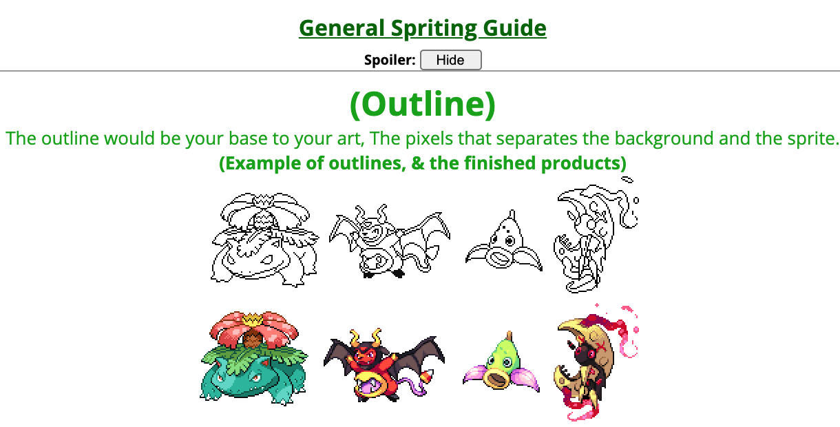 Pokemon spriting guides with an explanation of Pokemon outlines
